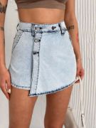 Kot Jeans Kesimetrik Kesim Cepli Şortlu Etek - Gri resmi
